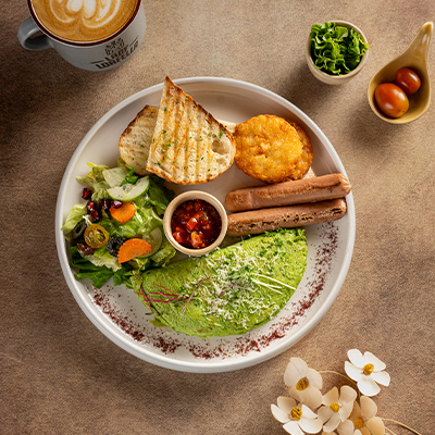 CILANTRO INFUSED SPINACH AND FETE OMELETTE